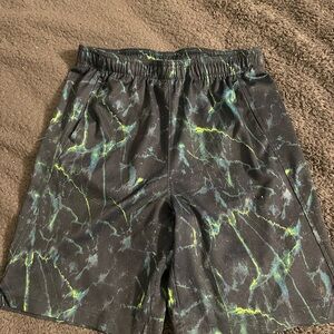 Old Navy Black Shorts with Neon Green and Teal Marble Accents